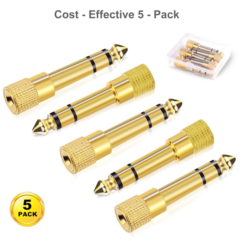 Aqdocvf 5-Pack 3.5mm to 1/4" Adapter, Gold Plated Headphone Jack Adapters, 1/4" to 3.5mm Adapter, Stereo Audio Headphone Adapters for Aux Cable, Headphones, Piano, Drums, Guitar Amplifier - Image 2