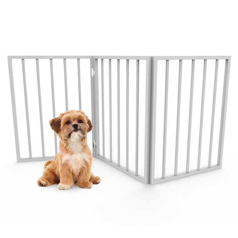 Pet Gate 3Panel Indoor Foldable Dog Fence for Stairs Hallways or Doorways 54x24Inch Retractable Wood Freestanding Dog Gates by PETMAKER White