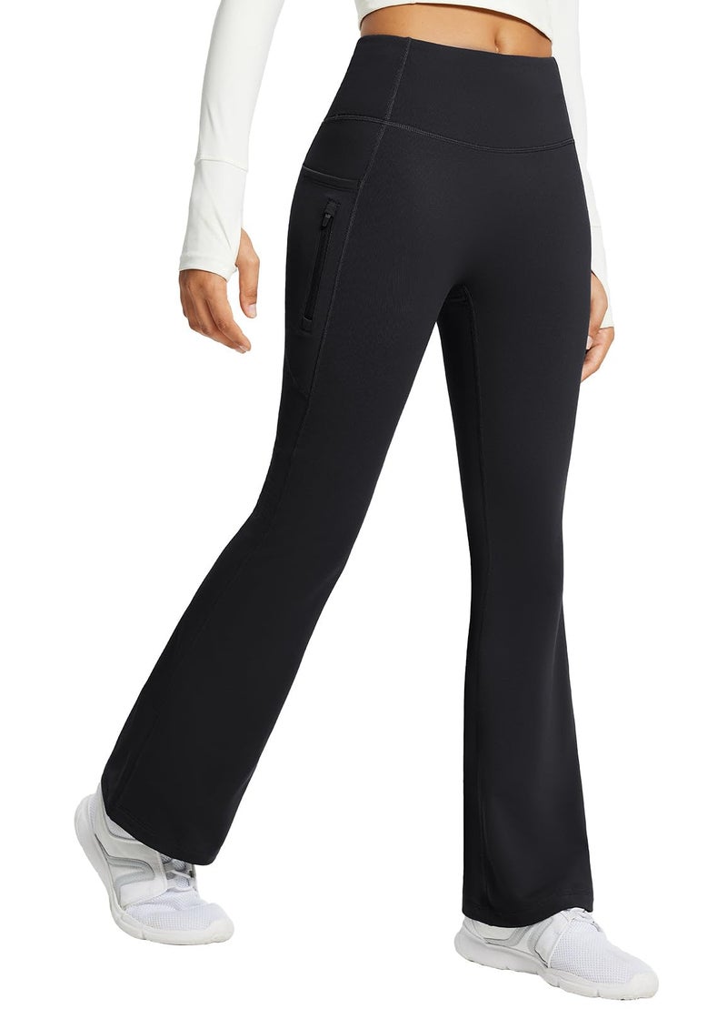 baleaf Women's Fleece Lined Pants Winter Thermal Warm Yoga Pants Flare Leggings Waterproof Warm Bell Bottom Leggings with Pockets 29'' Black XS - Image 1