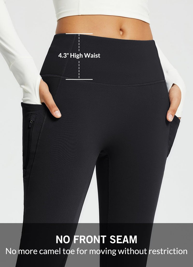 baleaf Women's Fleece Lined Pants Winter Thermal Warm Yoga Pants Flare Leggings Waterproof Warm Bell Bottom Leggings with Pockets 29'' Black XS - Image 4