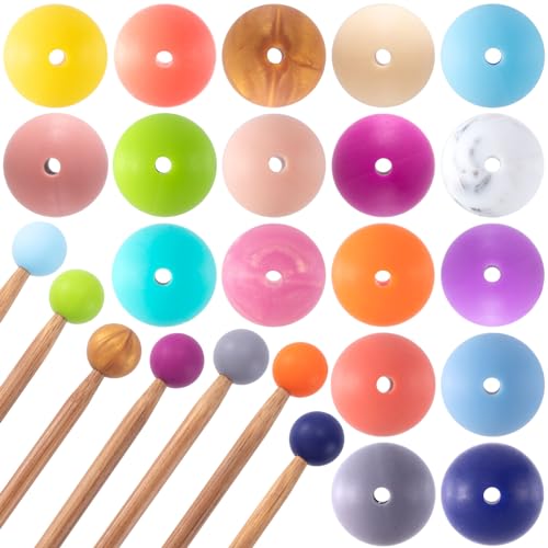 Mxxipp 18pcs Beads Knitting Needle Stoppers 15mm Macaron Round Silicone Knitting Needles Point Protectors Needle Tip Cover Knitting Tool Needle End Caps for Knitting - Image 1