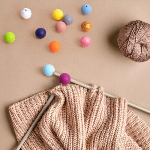 Mxxipp 18pcs Beads Knitting Needle Stoppers 15mm Macaron Round Silicone Knitting Needles Point Protectors Needle Tip Cover Knitting Tool Needle End Caps for Knitting - Image 4