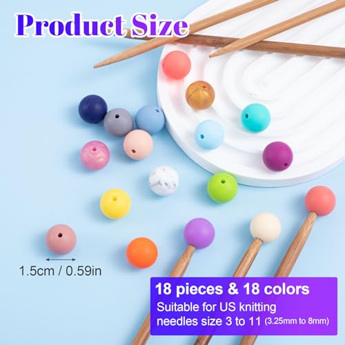 Mxxipp 18pcs Beads Knitting Needle Stoppers 15mm Macaron Round Silicone Knitting Needles Point Protectors Needle Tip Cover Knitting Tool Needle End Caps for Knitting - Image 2