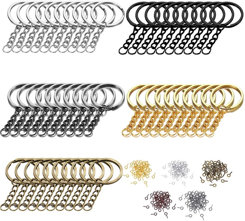 DIY Crafts DIY Crafts 10X Pcs, Silver, Split Key Ring with Chain Set, Metal Flat Keychain Rings 1 Inch with Open Jump Rings and Screw Eye Pins Bulk, Colors, for Resin Jewelry (10X Pcs, Silver)  - Image 1