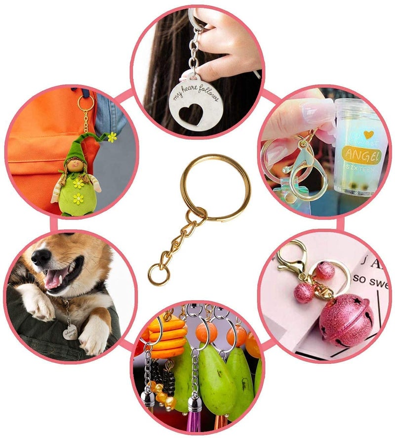 DIY Crafts DIY Crafts 10X Pcs, Silver, Split Key Ring with Chain Set, Metal Flat Keychain Rings 1 Inch with Open Jump Rings and Screw Eye Pins Bulk, Colors, for Resin Jewelry (10X Pcs, Silver)  - Image 3