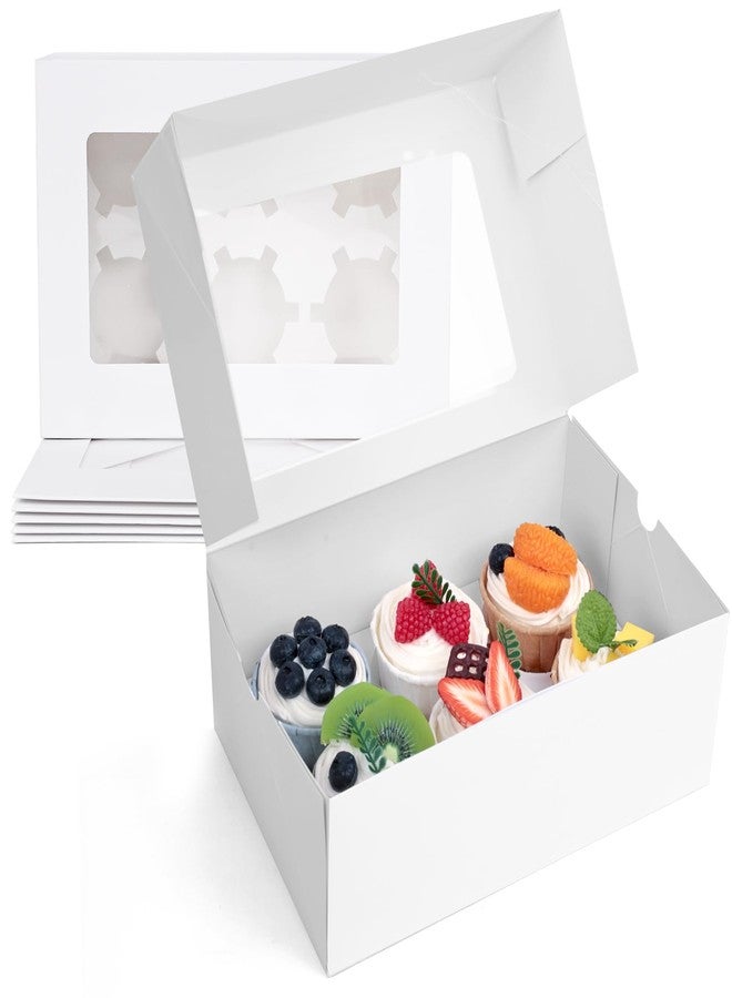 هانزغو علب كب كيك هانزجو، 6 قطع، علب كب كيك بيضاء بنافذة، مناسبة للكعك والفراولة، لوازم حفلات، 9.5 × 6.3 × 3.5 بوصة - Image 1