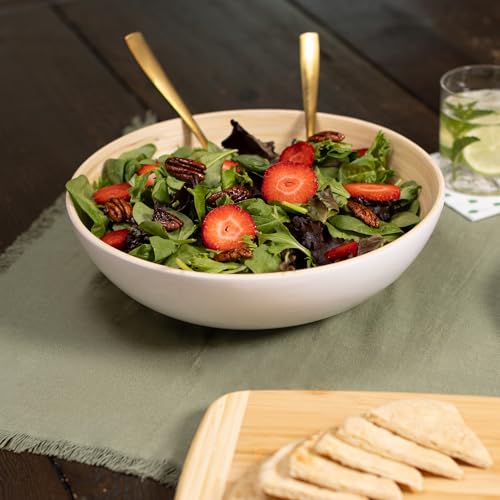 LEXA 12" Handmade Bamboo Salad Bowl – 130 oz Large Wooden Fruit Bowl for Kitchen Counter, White - Image 5