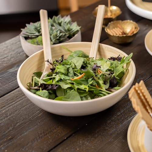 LEXA 12" Handmade Bamboo Salad Bowl – 130 oz Large Wooden Fruit Bowl for Kitchen Counter, White - Image 4