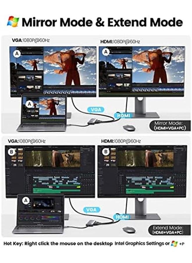 erorex - Usb C Docking Station Dual Monitor 10 In 1 Laptop Docking Station With Hdmi 4K Vga 3 Usb Port Pd 100W Sd And Tf 3.5Mm Audio Gigabit Ethernet Type C Multiport Adapter For Windows Mac - Image 1