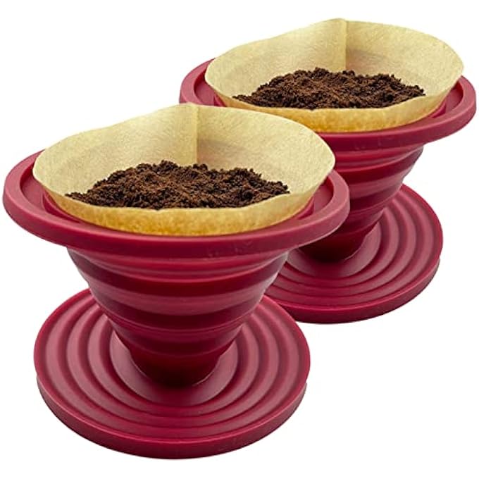 Attsky 2 Pieces Collapsible Pour Over Coffee Dripper For Camp Coffee Reusable Silicone Coffee Filter Holder For Camping Red - Image 2