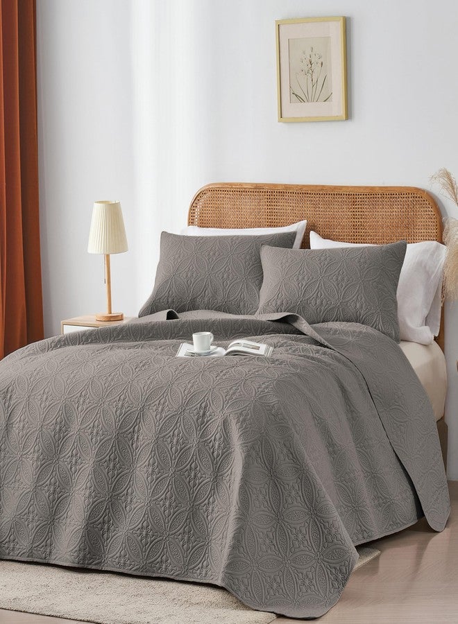 WURUIBO Full/Queen Quilt Set Dark Gray, Microfiber Lightweight Bedspreads, Ultrasonic Embossed Solid Coverlet, Thin Bedding Set for All Season, Soft Breathable Bed Cover(1 Quilt, 2 Pillow Shams) - Image 2