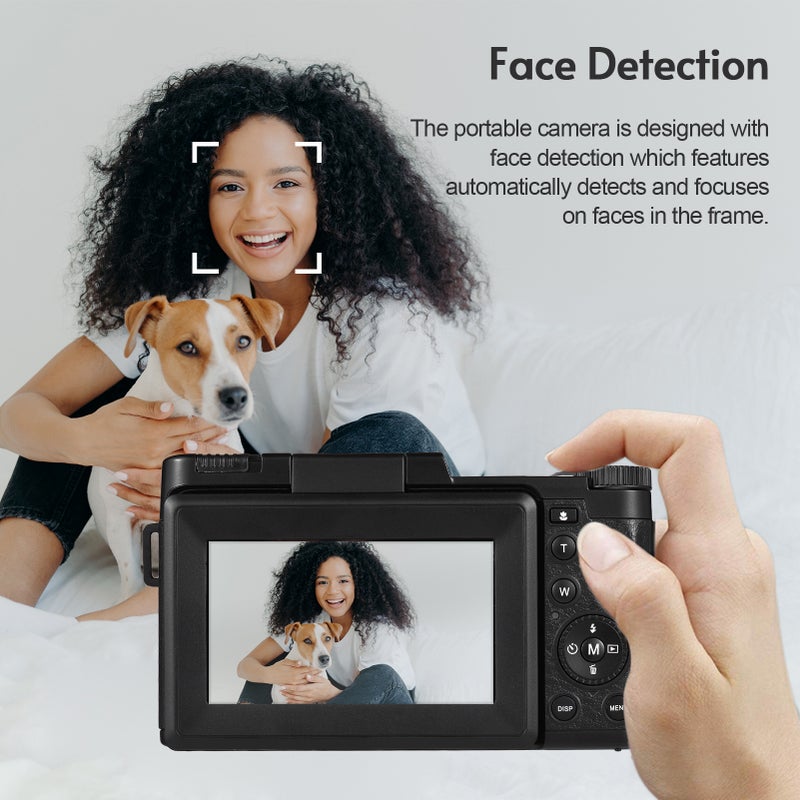 كاميرا رقمية محمولة بشاشة TFT دوارة مقاس 3 بوصة ودقة 48 ميجا بيكسل ودقة فائقة عالية 4K وتكبير 16 مرة ويدعم ذاكرة ممتدة بقدرة 128 جيجابايت مع خاصية مكافحة الاهتزاز مع بطاريتين و بطاقة ذاكرة سعة 32 جيجابايت - Image 2