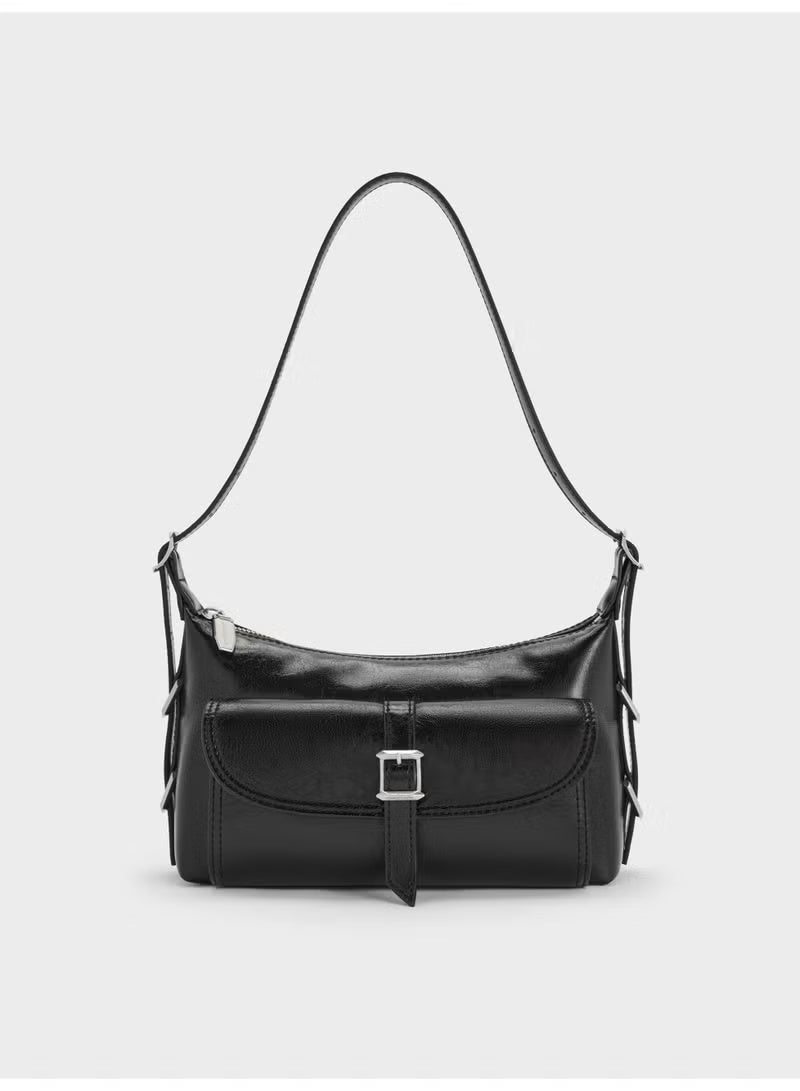 Charles & Keith Bryna Belted Shoulder Bag & Crossbody Bag - Black - Image 1