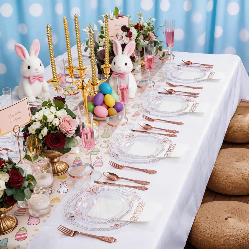 Ciaell 175 PCS Rose and Gold Plastic Plates - Fancy Rose Gold Disposable Dinnerware Set with of 50 Plates, 25 Knives, 25 Forks, 25 Spoons, 25 Cups, 25 Napkins for Wedding & Party & Easter - Image 4