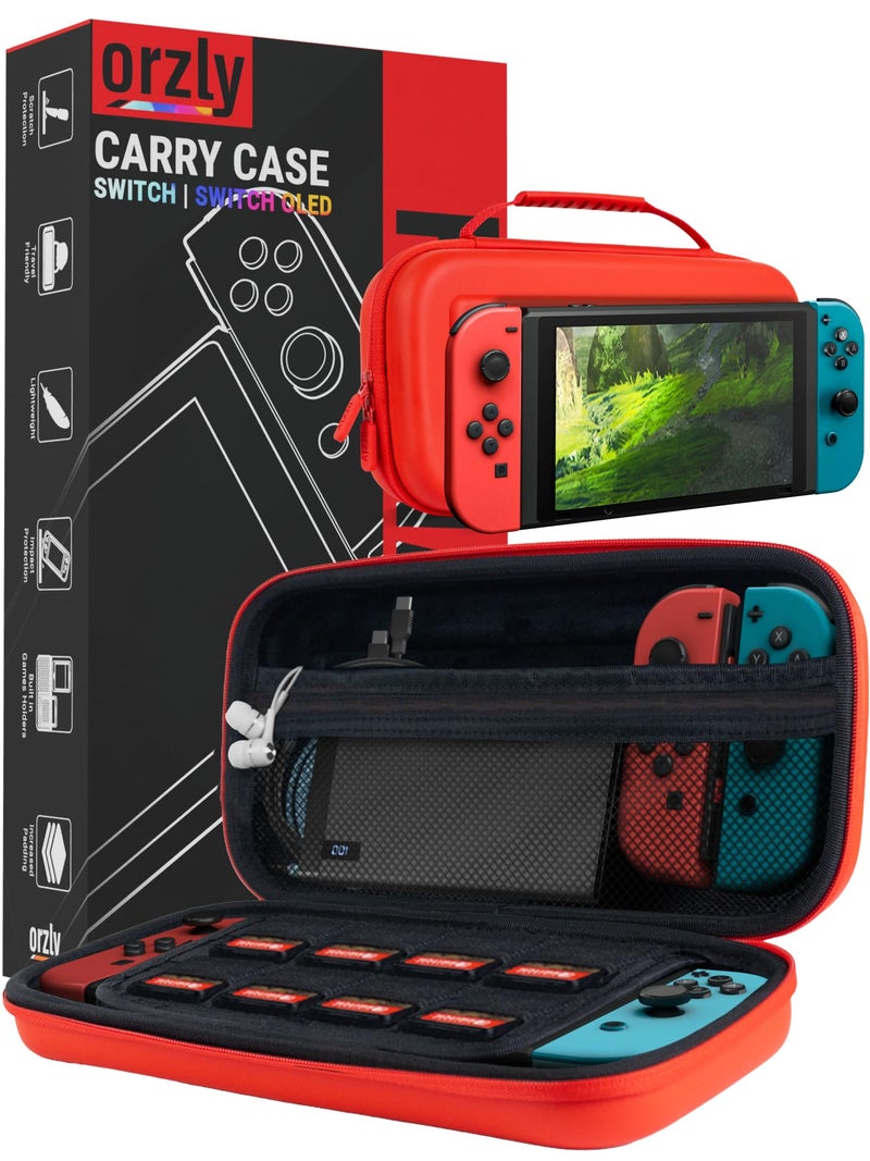 Orzly Carrying case for Nintendo Switch OLED and Switch Console - Red Protective Hard Portable Travel case Shell Pouch for Nintendo Switch Console & Accessories - Image 1