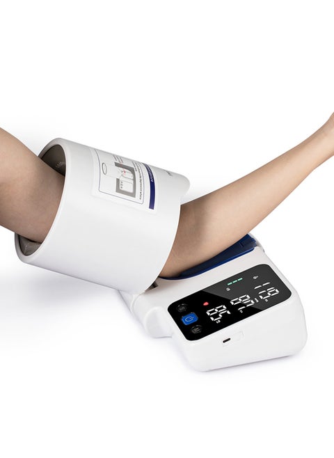 ZK-B886 Arm Barrel Electronic Blood Pressure Monitor Digital BP Monitor Tonometer Movable English Voice Broadcast Heart Rate Detection with Large LED Screen for Home Use
