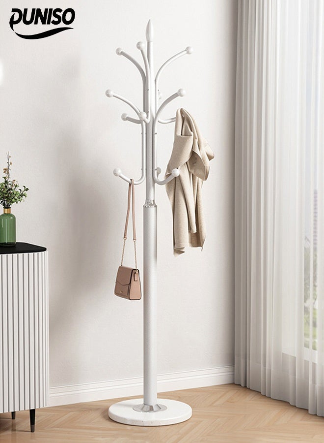 DUNISO Metal Clothes Rack with Natural Marble Base, Modern Clothes And Coat Hanger Rack, Free Standing Hall Tree with 12 Hooks for Hanging Scarf, Bag, Jacket, Home Entry-way Hat Hanger Organizer - Image 1