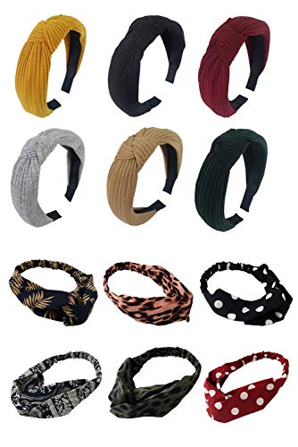 GETACOTA 12 Pack Womens Knot Turban Headbands Boho Head Bands Twisted Criss Cross Head Warps Hair Band Elastic Plain Hair Accessories for Women Girls mul_319