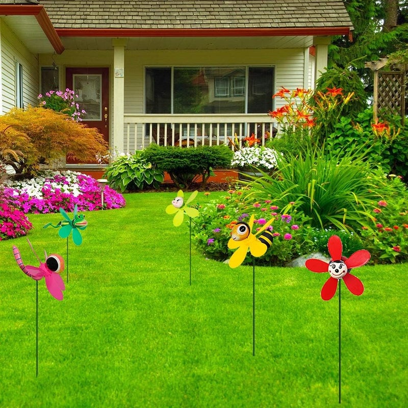 SUN PRO Garden Decor Pinwheels, 5-Pack Colorful 3D Lovely Insect Whirligigs Wind Spinners Outdoor Pinwheels for Yard and Garden Wind Spinners for Yard Lawn Decorations (5PCS Mix Set) - Image 5