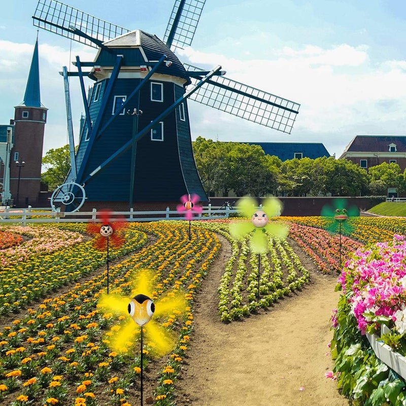 SUN PRO Garden Decor Pinwheels, 5-Pack Colorful 3D Lovely Insect Whirligigs Wind Spinners Outdoor Pinwheels for Yard and Garden Wind Spinners for Yard Lawn Decorations (5PCS Mix Set) - Image 4