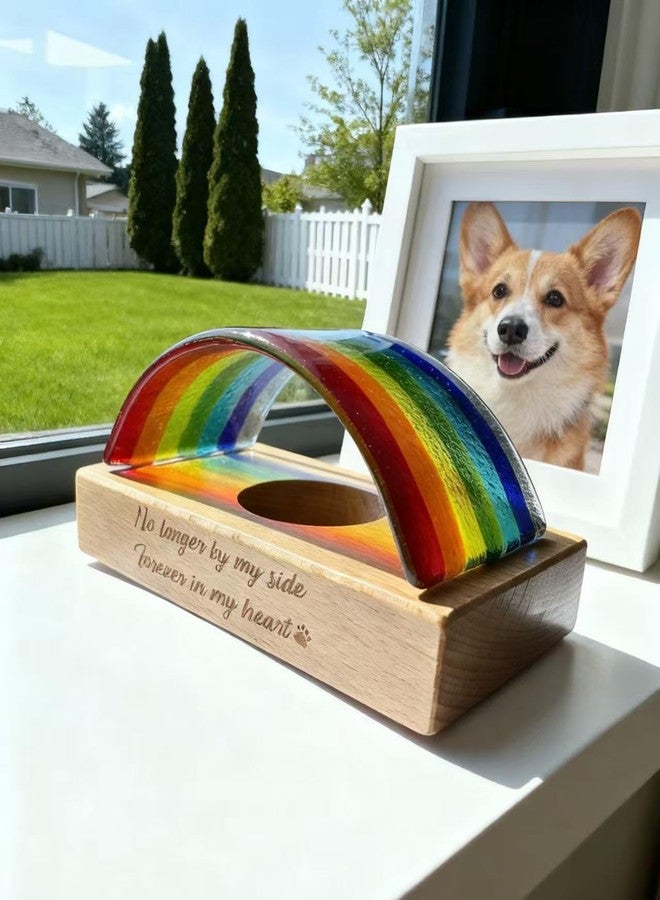 Andthen Rainbow Bridge Fused Glass 3D Colorful Bridge with Beech Wood Base & Sympathy Card Memorial Gift for Dog Cat - Image 2