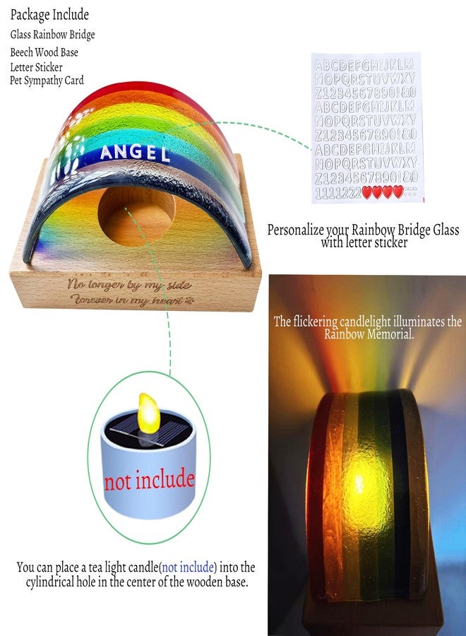 Andthen Rainbow Bridge Fused Glass 3D Colorful Bridge with Beech Wood Base & Sympathy Card Memorial Gift for Dog Cat - Image 3