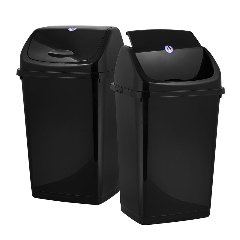 Superio Kitchen Trash Can 13 Gallon with Swing Lid Plastic Garbage Can Outdoor and Indoor Large 52 Qt Recycle Bin and Waste Basket for Home Office Garage Patio Restaurant Black 2 Pack
