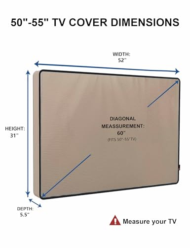 iBirdie Outdoor TV Cover 52 to 55 inch Weatherproof, Cover Size 52"L x 31"H, Waterproof for Outside Flat Screen 52 to 55 inch TV, Light Brown, 600D Thick Fabric Screen Protector with Bottom - Image 2