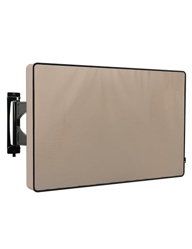 iBirdie Outdoor TV Cover 52 to 55 inch Weatherproof, Cover Size 52"L x 31"H, Waterproof for Outside Flat Screen 52 to 55 inch TV, Light Brown, 600D Thick Fabric Screen Protector with Bottom - Image 5