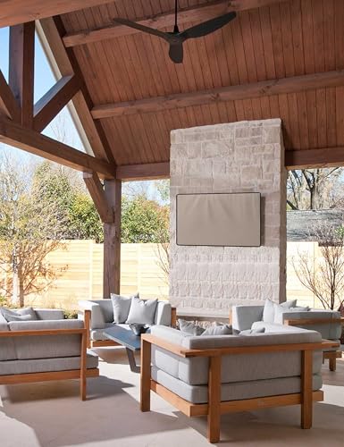 iBirdie Outdoor TV Cover 52 to 55 inch Weatherproof, Cover Size 52"L x 31"H, Waterproof for Outside Flat Screen 52 to 55 inch TV, Light Brown, 600D Thick Fabric Screen Protector with Bottom - Image 4