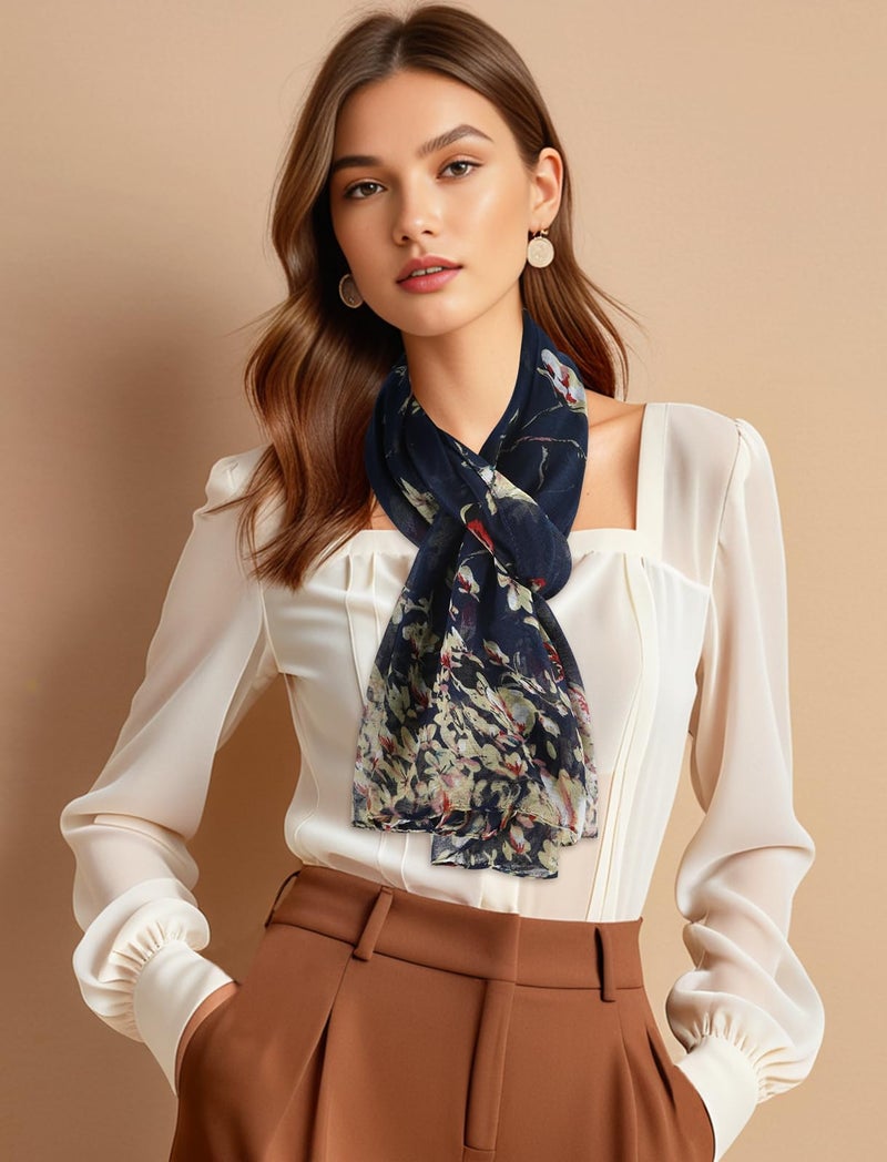 GERINLY Fashion Scarfs for Women Navy Lightweight Large Cotton Scarves for Headwraps Mom Gift Bufanda Pájaros (Dark Blue) - Image 3