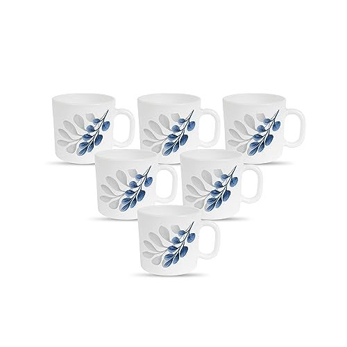 La Opala Diva, Pearl Collection Opal Glass Crockery | Coffee Mug Regular, Set of 6 | Indigo Bliss, 190 ml | for Tea & Coffee | Microwave Safe | 100% Vegetarian | Extra Strong | Super Light & White - Image 1