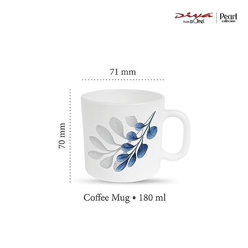 La Opala Diva, Pearl Collection Opal Glass Crockery | Coffee Mug Regular, Set of 6 | Indigo Bliss, 190 ml | for Tea & Coffee | Microwave Safe | 100% Vegetarian | Extra Strong | Super Light & White - Image 2