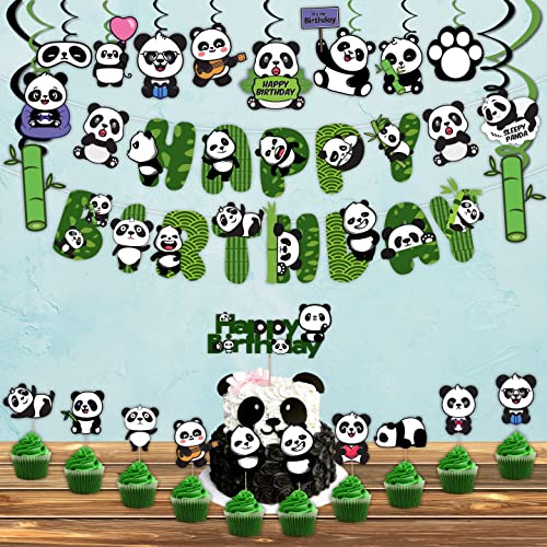 Festiko®Cute Cartoon Panda Birthday Decoration Supplies (36 Pcs), Children Party Decoration,Girl Birthday Party Decoration Full Birthday Set Banner,Cake Topper,Cup Cake Topper & Swirls For Birthday - Image 2