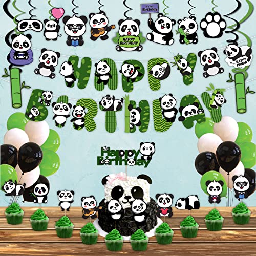 Festiko®Cute Cartoon Panda Birthday Decoration Supplies (36 Pcs), Children Party Decoration,Girl Birthday Party Decoration Full Birthday Set Banner,Cake Topper,Cup Cake Topper & Swirls For Birthday - Image 3