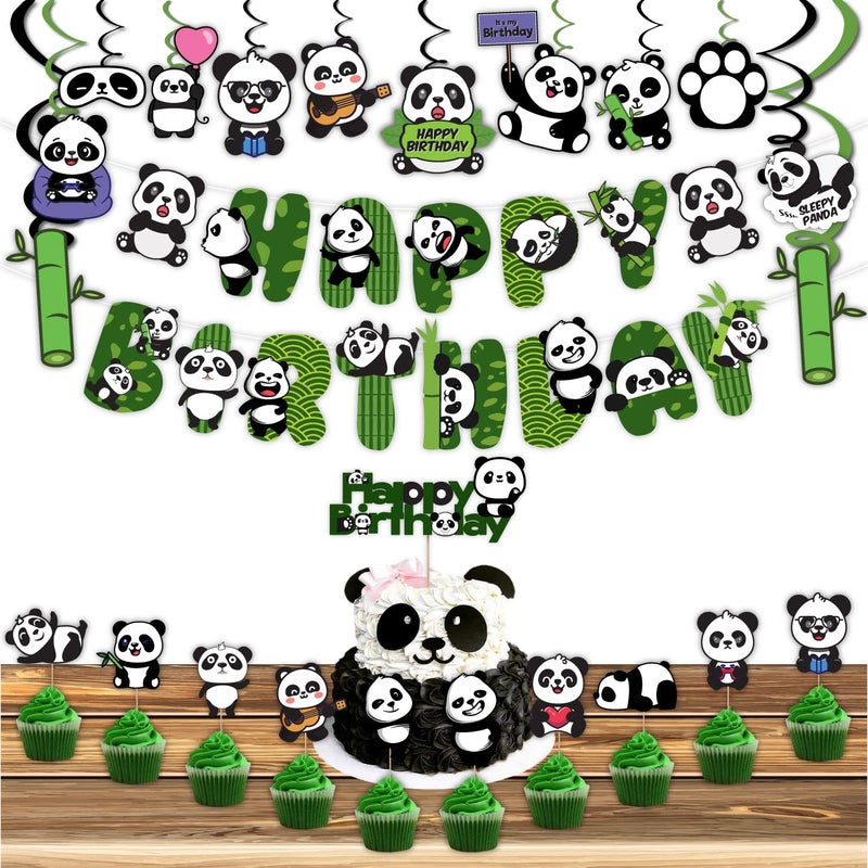 Festiko®Cute Cartoon Panda Birthday Decoration Supplies (36 Pcs), Children Party Decoration,Girl Birthday Party Decoration Full Birthday Set Banner,Cake Topper,Cup Cake Topper & Swirls For Birthday - Image 5