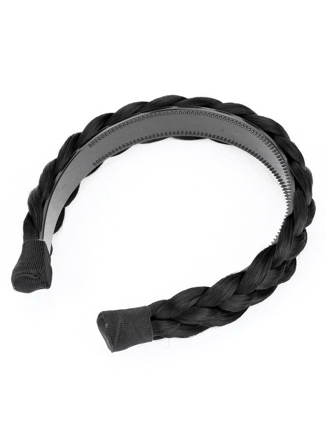 BOBIYA Wide Chunky Plaited Braided Headband Hair Band Synthetic Braid Hairpieces with Teeth Piano Two Tone Colors Accessories for Women Girl Wide 1.2 Inch (5-Natural Black) - Image 3