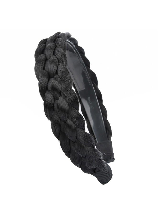 BOBIYA Wide Chunky Plaited Braided Headband Hair Band Synthetic Braid Hairpieces with Teeth Piano Two Tone Colors Accessories for Women Girl Wide 1.2 Inch (5-Natural Black) - Image 2