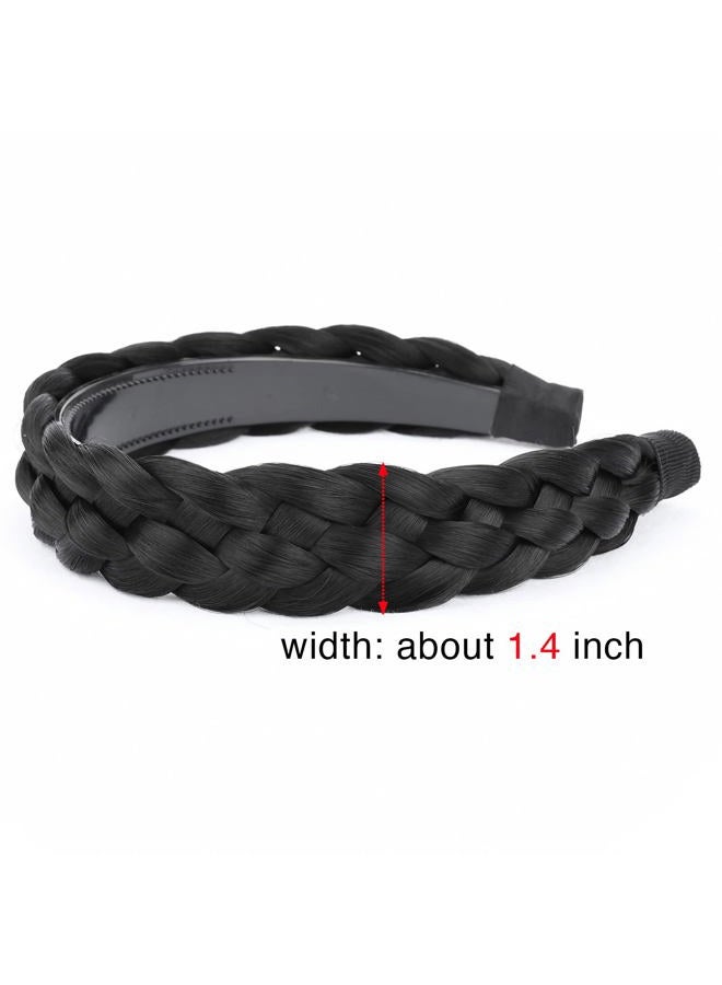 BOBIYA Wide Chunky Plaited Braided Headband Hair Band Synthetic Braid Hairpieces with Teeth Piano Two Tone Colors Accessories for Women Girl Wide 1.2 Inch (5-Natural Black) - Image 4