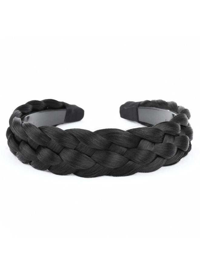 BOBIYA Wide Chunky Plaited Braided Headband Hair Band Synthetic Braid Hairpieces with Teeth Piano Two Tone Colors Accessories for Women Girl Wide 1.2 Inch (5-Natural Black) - Image 1