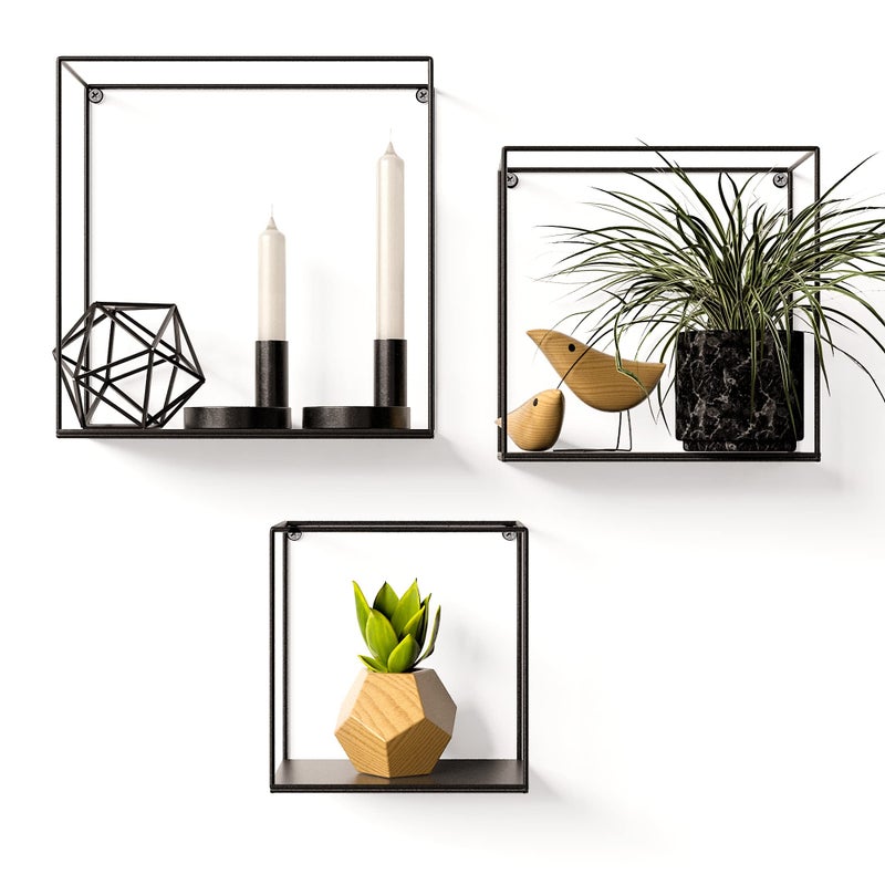 Gadgy Metal Wall Shelf Industrial  3 Piece Set  Black shelf Floating Shelves  Metal Kitchen Shelves  Bedroom Shelves  Decorative Home Accessories  Industrial Shelves