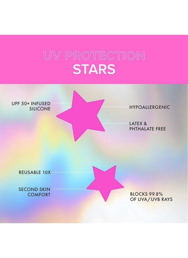 SUN PATCH PEEL AND STICK SUNBLOCK - Sun Patch Reusable Star Shaped Sunblock Patches 100% Silicone Star Sunscreen Patches For Uv Protection Face Stickers With Upf 50 1 Pack/10 Stars Pink - Image 1