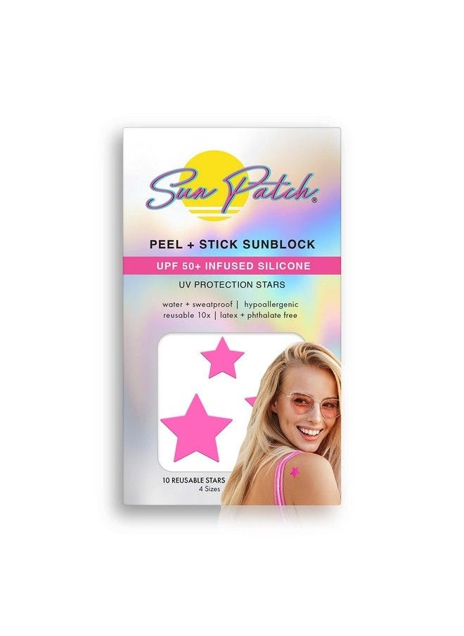 SUN PATCH PEEL AND STICK SUNBLOCK - Sun Patch Reusable Star Shaped Sunblock Patches 100% Silicone Star Sunscreen Patches For Uv Protection Face Stickers With Upf 50 1 Pack/10 Stars Pink - Image 1