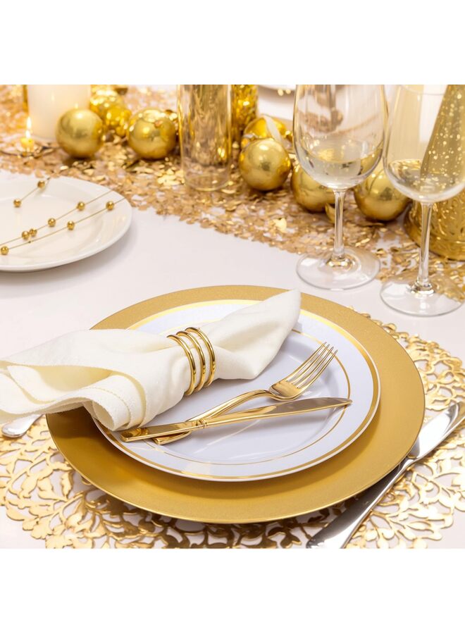 20 قطعة من أطباق الشحن الذهبية لأطباق العشاء وأطباق الشحن للاستخدام مرة واحدة وأطباق الخدمة بكميات كبيرة باللون الذهبي لحفلات الزفاف - Image 4