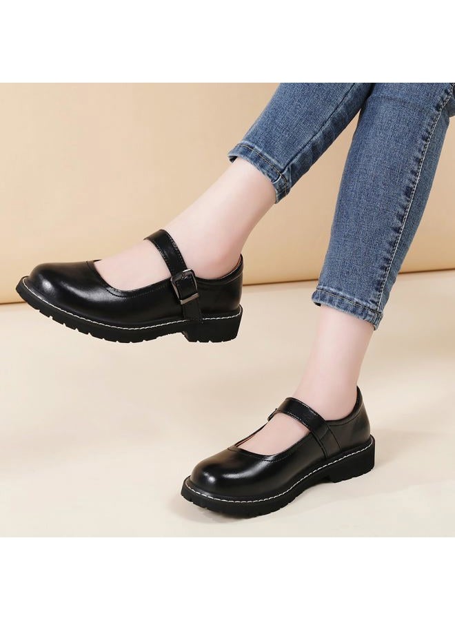 MXIKOCI Mary Jane Oxford Shoes Women Platform Non-Slip Vintage Round Toe Ankle Strap Comfort Casual Dress Work Mary Jane Shoes for Women Girls Laides, Black, 7.5 - Image 5