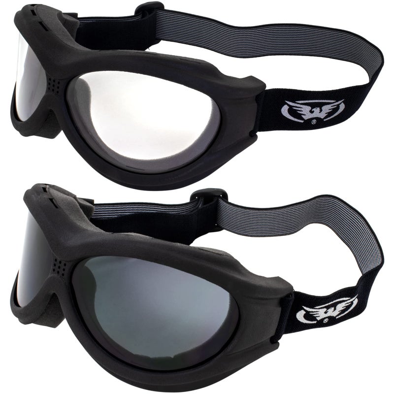 Global Vision Big Ben Motorcycle Goggles Fit Over Most Glasses Black Frames Clear Smoke Lenses OffRoad Street Snowmobiles Marine