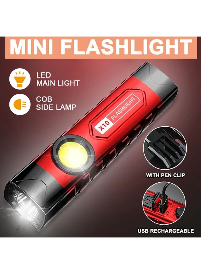 1pc USB Rechargeable COB Handheld Flashlight Compact Mini LED Torch 3 Modes Side Lights ABS Pen Clip - Image 2