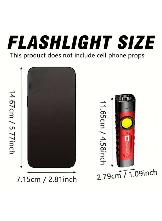 1pc USB Rechargeable COB Handheld Flashlight Compact Mini LED Torch 3 Modes Side Lights ABS Pen Clip - Image 3