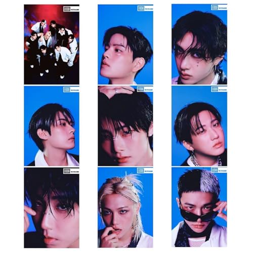 YiYiXiXi ملصقات STRAY-KIDS، 9 قطع ملصقات STRAY-KIDS لطلاء الجدران صور قابلة للصق لتزيين حفلة عيد الميلاد (أزرق) - Image 1