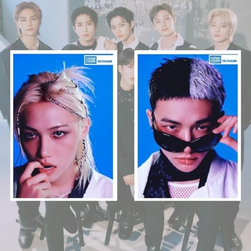 YiYiXiXi ملصقات STRAY-KIDS، 9 قطع ملصقات STRAY-KIDS لطلاء الجدران صور قابلة للصق لتزيين حفلة عيد الميلاد (أزرق) - Image 5
